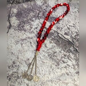 Elegant Red Beaded Necklace with Gold Accents